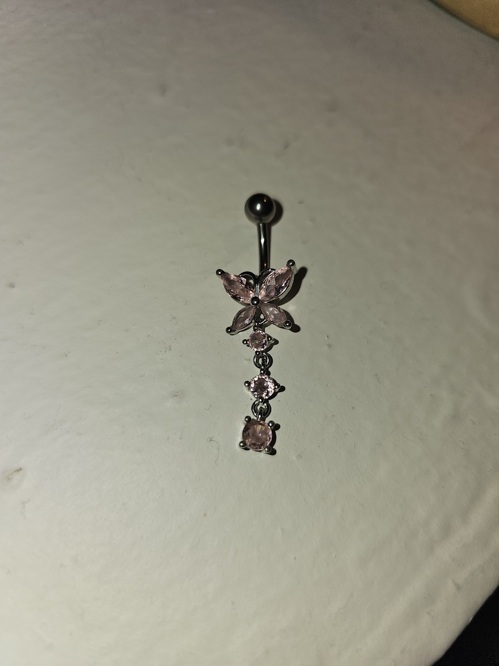 Pink Crystal Butterfly Dangle Navel Ring